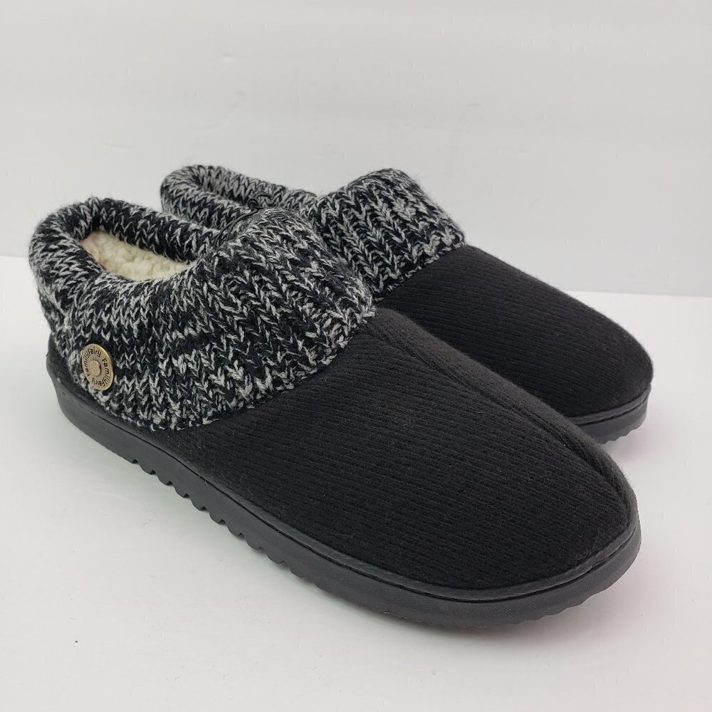 Family Fairy Womens Size L 9-10 Black Cotton Knitted Slip On Memory Foam Slipper